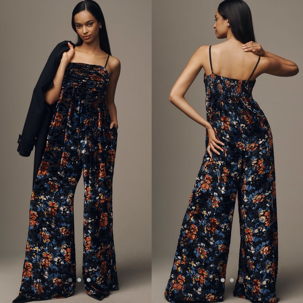 Anthropologie Hutch The Mabel Velvet Wide leg jumpsuit